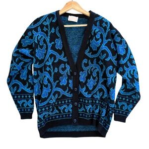 Vintage Pendleton Cardigan Blue Black Large Flawed